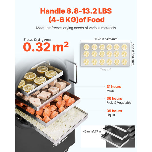 Vacuum Freeze Dryer 4-Layer Fruit Vegetable Freeze Drying Machine W/ Pump Black