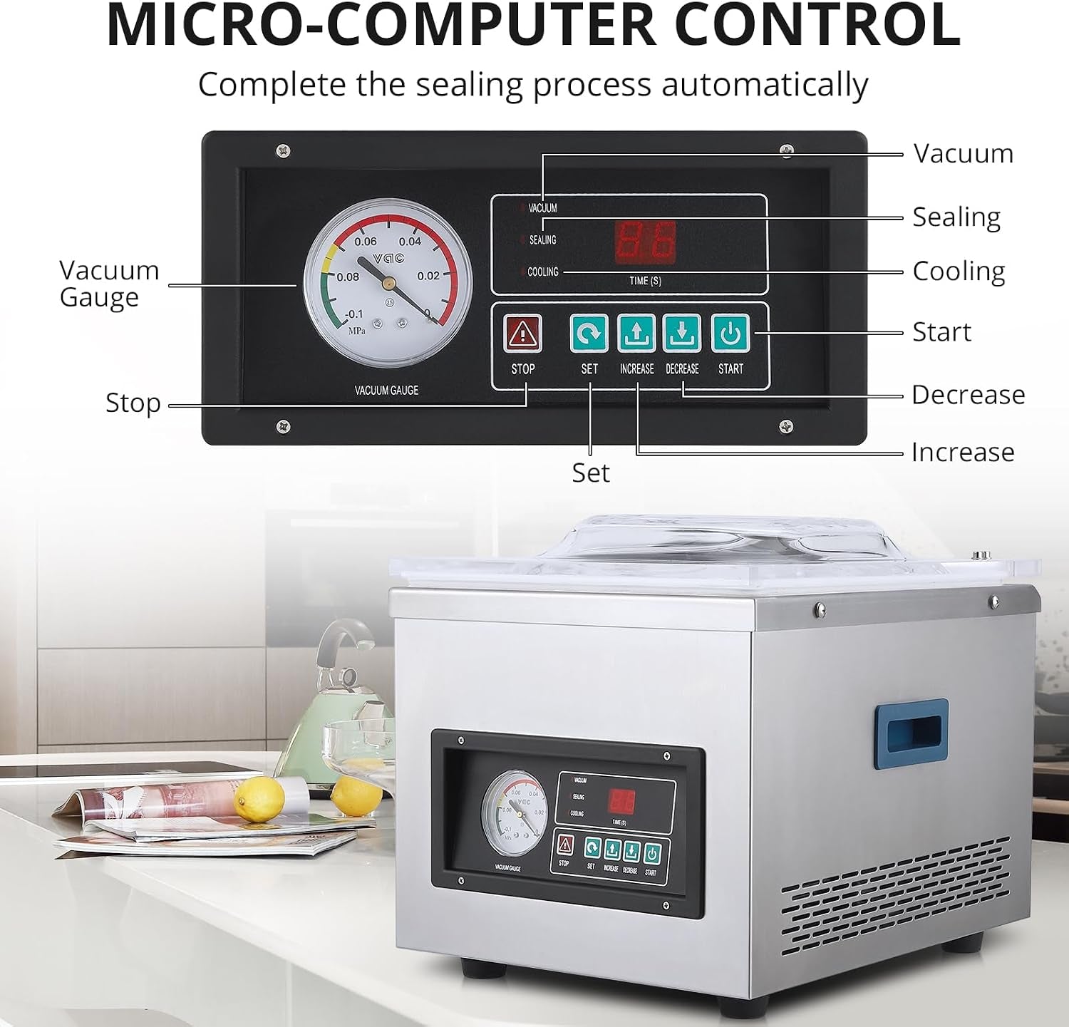 Chamber Vacuum Sealer Kitchen Food Chamber Vacuum Sealer, 6.5 Cubic Meters/Hour 110V 180W Ideal for Home & Commercial Use, Food Preservation & Storage.