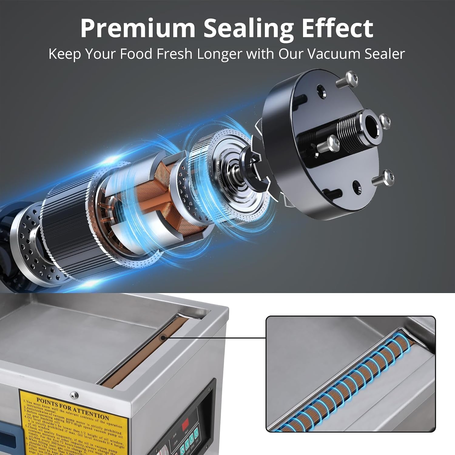 Chamber Vacuum Sealer Kitchen Food Chamber Vacuum Sealer, 6.5 Cubic Meters/Hour 110V 180W Ideal for Home & Commercial Use, Food Preservation & Storage.
