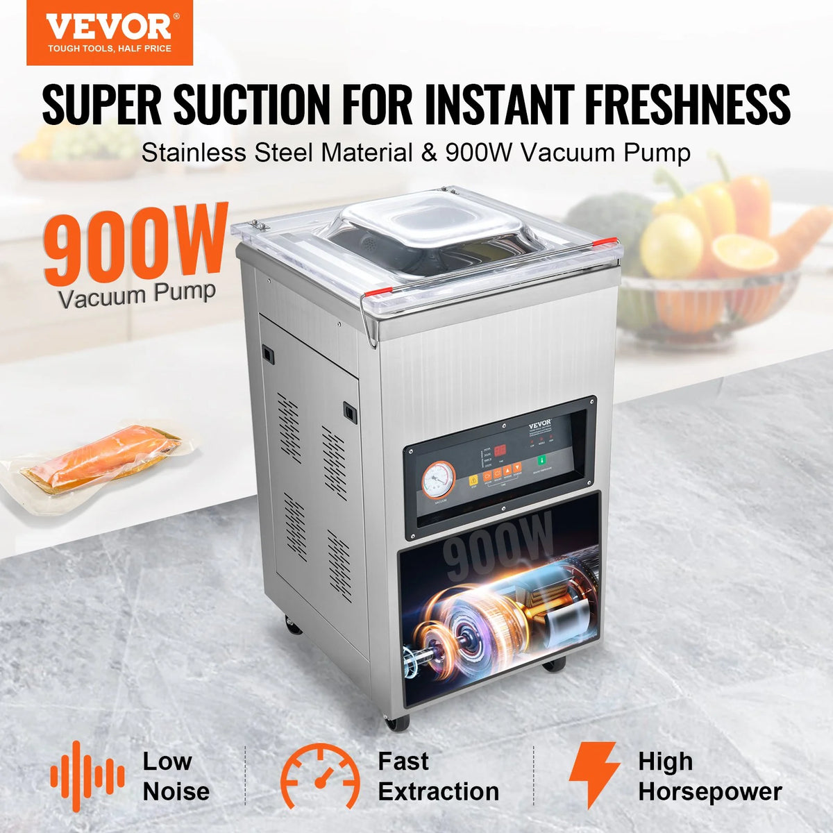 VEVOR Chamber Vacuum Sealer, 600W Sealing Power, Vacuum Packing Machine for Wet Foods, Meats, Marinades and More, Compact Size with 15.7 Sealing Length, Applied in Home Kitchen and Commercial Use