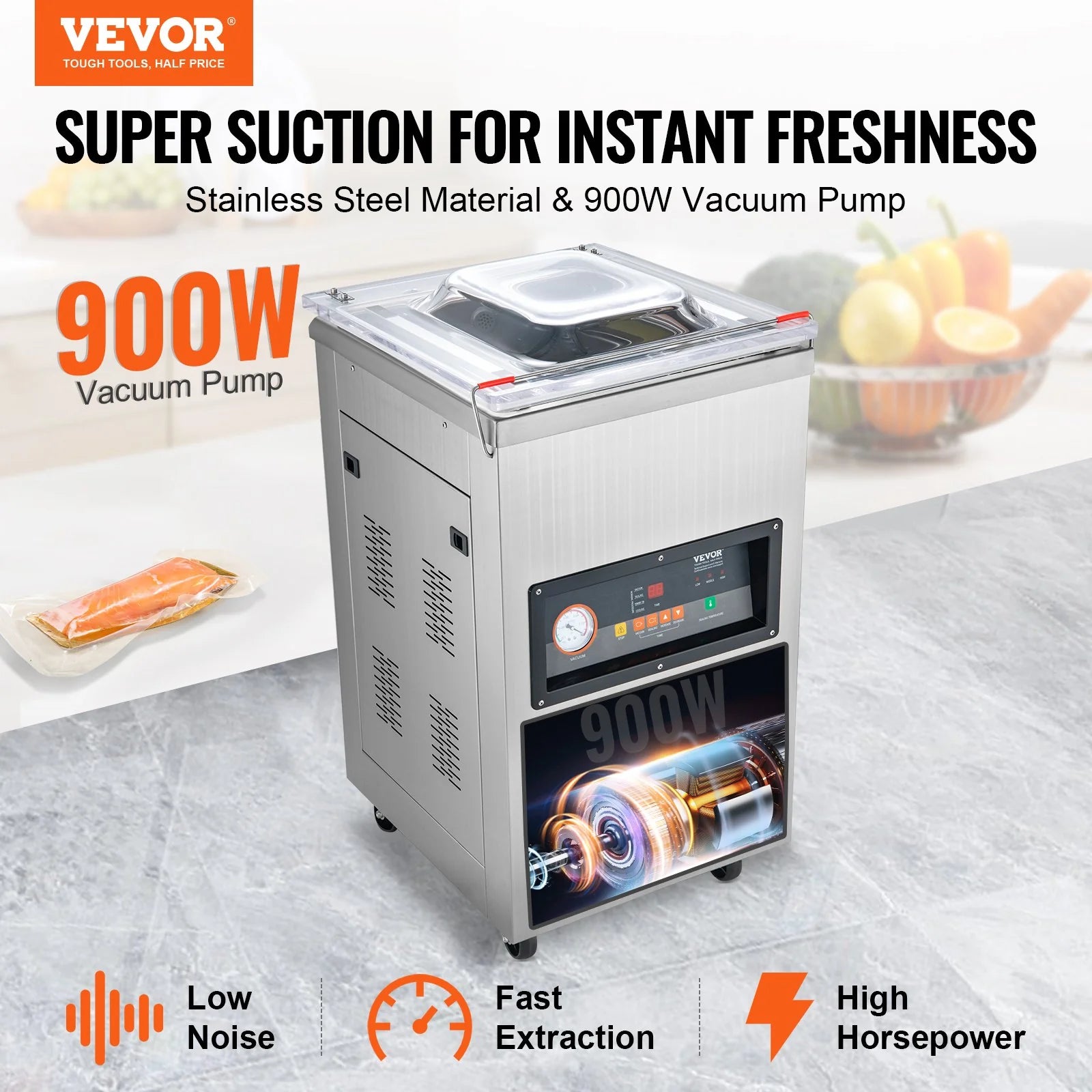 VEVOR Chamber Vacuum Sealer, 600W Sealing Power, Vacuum Packing Machine for Wet Foods, Meats, Marinades and More, Compact Size with 15.7 Sealing Length, Applied in Home Kitchen and Commercial Use