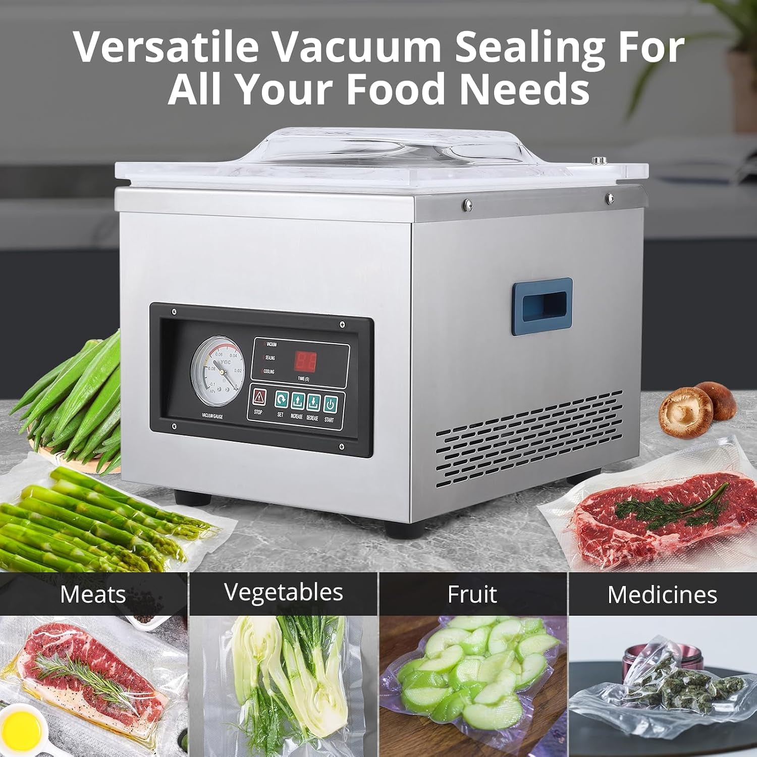 Chamber Vacuum Sealer Kitchen Food Chamber Vacuum Sealer, 6.5 Cubic Meters/Hour 110V 180W Ideal for Home & Commercial Use, Food Preservation & Storage.