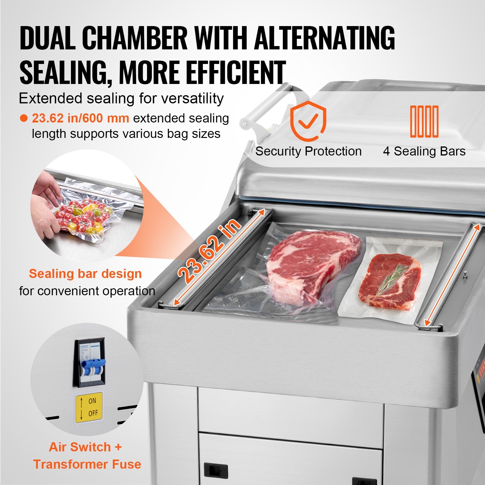 Uimoso Chamber Vacuum Sealer Commercial Vacuum Sealing Bag Packing Machine 1200W